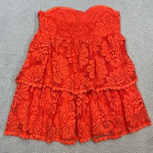 Anthropologie Maeve Top XL Tiered Strapless Lined Lace Red Party NWT